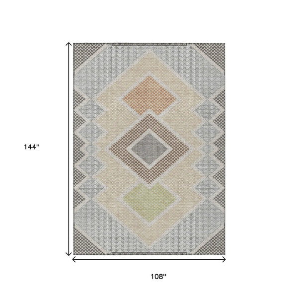 HomeRoots 5' Modern Geometric Washable Area Rug in Pewter, Copper, and Silver – Durable Indoor/Outdoor Style 9' X 12' 631925