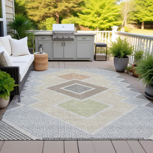 HomeRoots 5' Modern Geometric Washable Area Rug in Pewter, Copper, and Silver – Durable Indoor/Outdoor Style 9' X 12' 631925