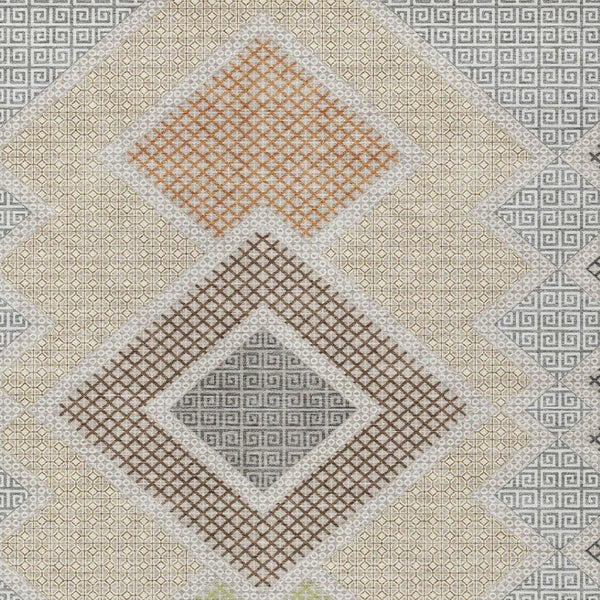 HomeRoots 5' Modern Geometric Washable Area Rug in Pewter, Copper, and Silver – Durable Indoor/Outdoor Style 9' X 12' 631925