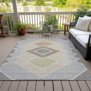 HomeRoots 5' Modern Geometric Washable Area Rug in Pewter, Copper, and Silver – Durable Indoor/Outdoor Style 9' X 12' 631925