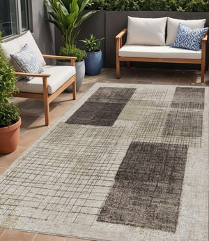 HomeRoots 5' Brown and Taupe Geometric Area Rug - Stylish, Durable, and Washable for Indoor and Outdoor Use 5' X 8' 631928