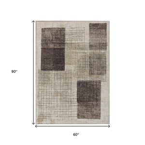 HomeRoots 5' Brown and Taupe Geometric Area Rug - Stylish, Durable, and Washable for Indoor and Outdoor Use 5' X 8' 631928