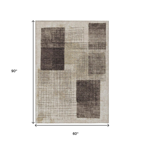 HomeRoots 5' Brown and Taupe Geometric Area Rug - Stylish, Durable, and Washable for Indoor and Outdoor Use 5' X 8' 631928