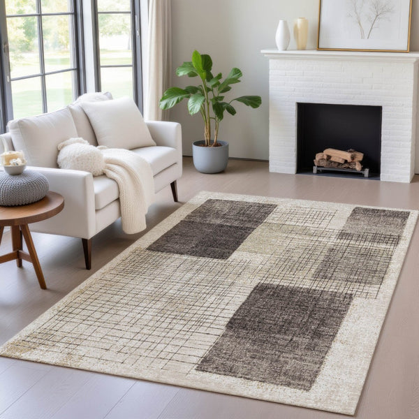 HomeRoots 5' Brown and Taupe Geometric Area Rug - Stylish, Durable, and Washable for Indoor and Outdoor Use 5' X 8' 631928