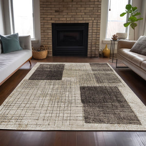 HomeRoots 5' Brown and Taupe Geometric Area Rug - Stylish, Durable, and Washable for Indoor and Outdoor Use 5' X 8' 631928