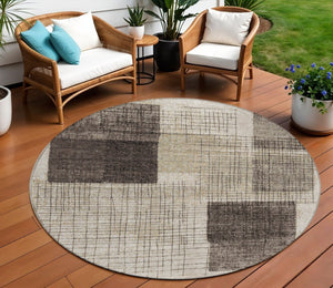 HomeRoots 5' Brown and Taupe Geometric Area Rug - Stylish, Durable, and Washable for Indoor and Outdoor Use 8' Round 631929