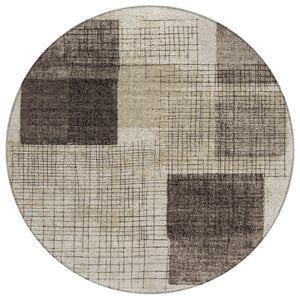 HomeRoots 5' Brown and Taupe Geometric Area Rug - Stylish, Durable, and Washable for Indoor and Outdoor Use 8' Round 631929