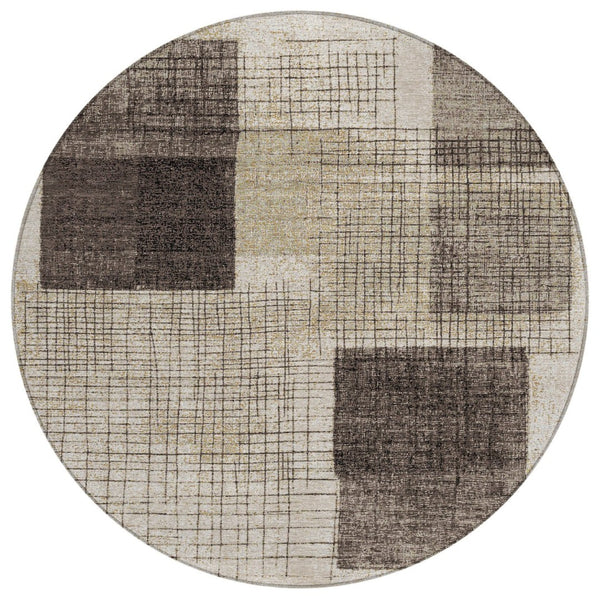 HomeRoots 5' Brown and Taupe Geometric Area Rug - Stylish, Durable, and Washable for Indoor and Outdoor Use 8' Round 631929