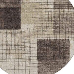 HomeRoots 5' Brown and Taupe Geometric Area Rug - Stylish, Durable, and Washable for Indoor and Outdoor Use 8' Round 631929