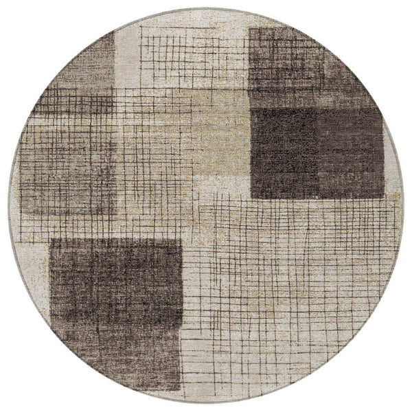 HomeRoots 5' Brown and Taupe Geometric Area Rug - Stylish, Durable, and Washable for Indoor and Outdoor Use 8' Round 631929