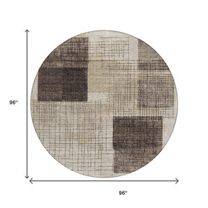 HomeRoots 5' Brown and Taupe Geometric Area Rug - Stylish, Durable, and Washable for Indoor and Outdoor Use 8' Round 631929