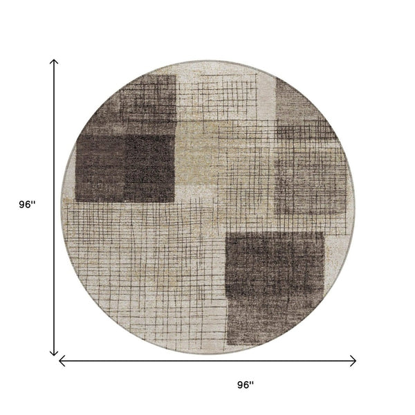 HomeRoots 5' Brown and Taupe Geometric Area Rug - Stylish, Durable, and Washable for Indoor and Outdoor Use 8' Round 631929
