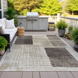 HomeRoots 5' Brown and Taupe Geometric Area Rug - Stylish, Durable, and Washable for Indoor and Outdoor Use 8' X 10' 631930