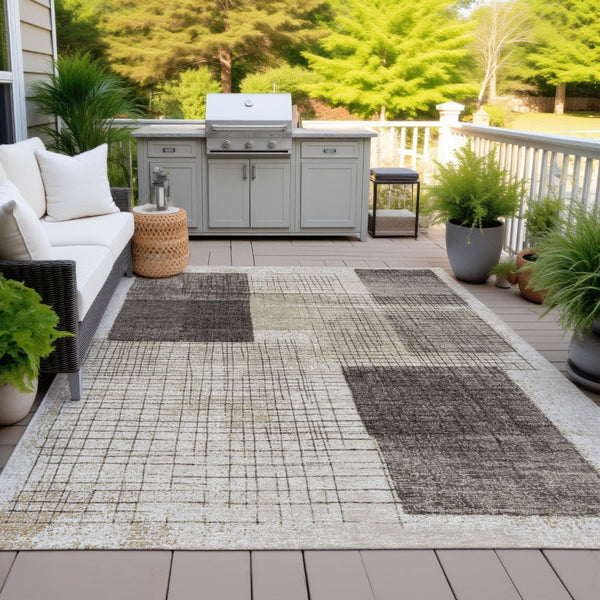 HomeRoots 5' Brown and Taupe Geometric Area Rug - Stylish, Durable, and Washable for Indoor and Outdoor Use 8' X 10' 631930