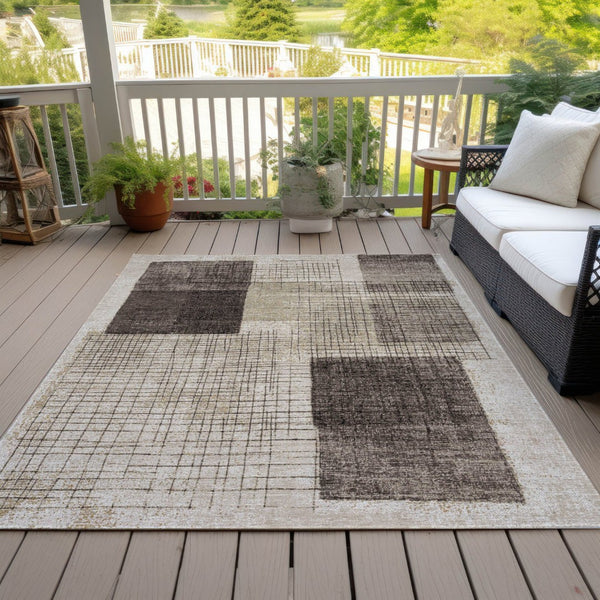 HomeRoots 5' Brown and Taupe Geometric Area Rug - Stylish, Durable, and Washable for Indoor and Outdoor Use 8' X 10' 631930