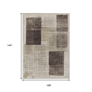 HomeRoots 5' Brown and Taupe Geometric Area Rug - Stylish, Durable, and Washable for Indoor and Outdoor Use 9' X 12' 631931