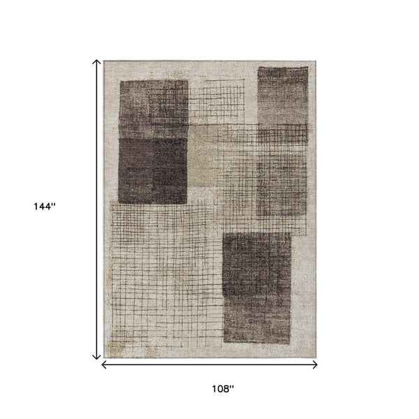 HomeRoots 5' Brown and Taupe Geometric Area Rug - Stylish, Durable, and Washable for Indoor and Outdoor Use 9' X 12' 631931