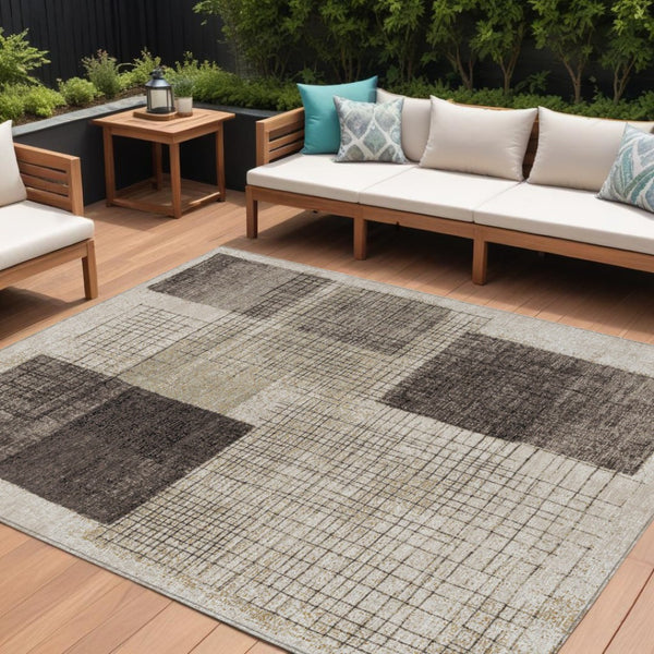 HomeRoots 5' Brown and Taupe Geometric Area Rug - Stylish, Durable, and Washable for Indoor and Outdoor Use 10' X 14' 631932