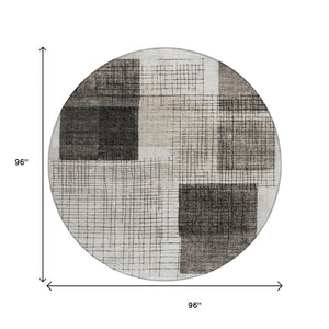 HomeRoots 5' Modern Ivory and Black Geometric Area Rug - Washable, Durable, Indoor/Outdoor, Stylish Accent 8' Round 631935
