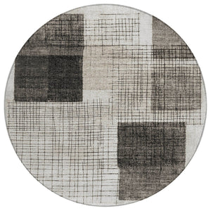 HomeRoots 5' Modern Ivory and Black Geometric Area Rug - Washable, Durable, Indoor/Outdoor, Stylish Accent 8' Round 631935