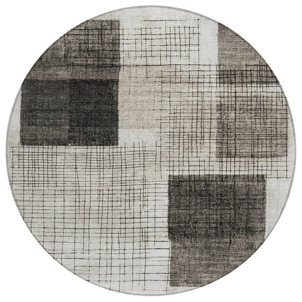 HomeRoots 5' Modern Ivory and Black Geometric Area Rug - Washable, Durable, Indoor/Outdoor, Stylish Accent 8' Round 631935