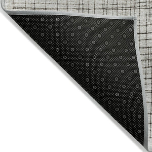 HomeRoots 5' Modern Ivory and Black Geometric Area Rug - Washable, Durable, Indoor/Outdoor, Stylish Accent 8' Round 631935