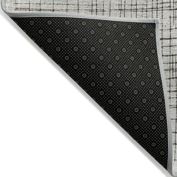 HomeRoots 5' Modern Ivory and Black Geometric Area Rug - Washable, Durable, Indoor/Outdoor, Stylish Accent 8' Round 631935