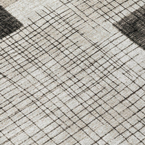 HomeRoots 5' Modern Ivory and Black Geometric Area Rug - Washable, Durable, Indoor/Outdoor, Stylish Accent 8' Round 631935