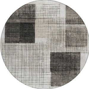 HomeRoots 5' Modern Ivory and Black Geometric Area Rug - Washable, Durable, Indoor/Outdoor, Stylish Accent 8' Round 631935