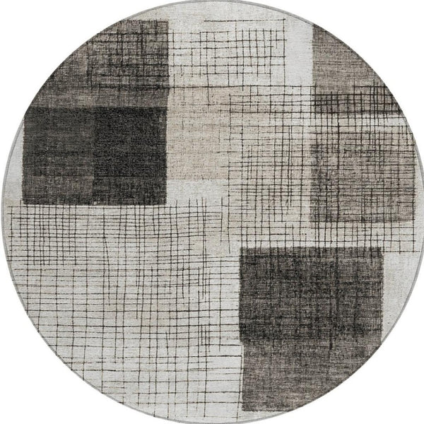 HomeRoots 5' Modern Ivory and Black Geometric Area Rug - Washable, Durable, Indoor/Outdoor, Stylish Accent 8' Round 631935