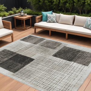 HomeRoots 5' Modern Ivory and Black Geometric Area Rug - Washable, Durable, Indoor/Outdoor, Stylish Accent 8' X 10' 631936