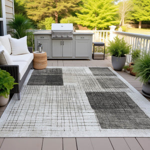 HomeRoots 5' Modern Ivory and Black Geometric Area Rug - Washable, Durable, Indoor/Outdoor, Stylish Accent 8' X 10' 631936