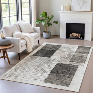 HomeRoots 5' Modern Ivory and Black Geometric Area Rug - Washable, Durable, Indoor/Outdoor, Stylish Accent 8' X 10' 631936