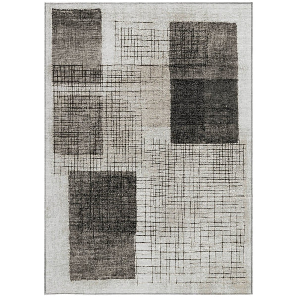 HomeRoots 5' Modern Ivory and Black Geometric Area Rug - Washable, Durable, Indoor/Outdoor, Stylish Accent 9' X 12' 631937