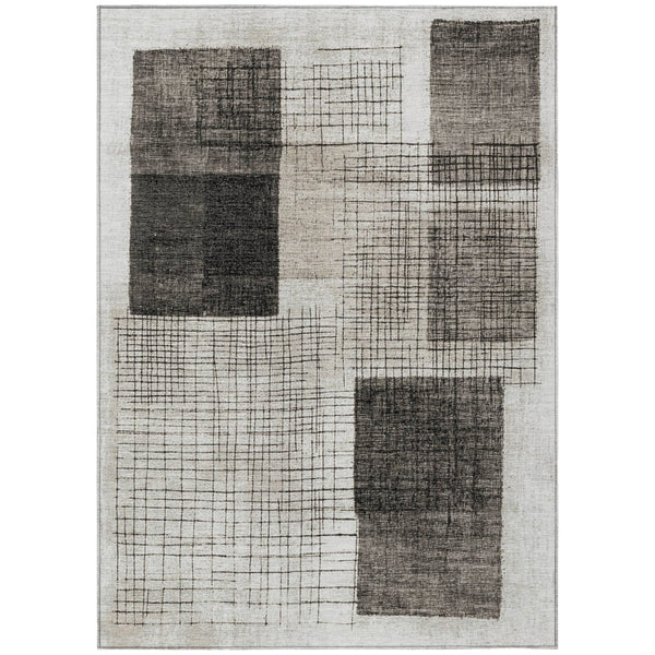 HomeRoots 5' Modern Ivory and Black Geometric Area Rug - Washable, Durable, Indoor/Outdoor, Stylish Accent 9' X 12' 631937