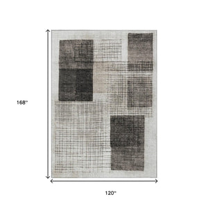HomeRoots 5' Modern Ivory and Black Geometric Area Rug - Washable, Durable, Indoor/Outdoor, Stylish Accent 10' X 14' 631938