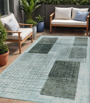 HomeRoots 5' Stylish Teal Blue and Gray Geometric Washable Area Rug for Indoor and Outdoor Spaces, Durable & Easy Care 5' X 8' 631940