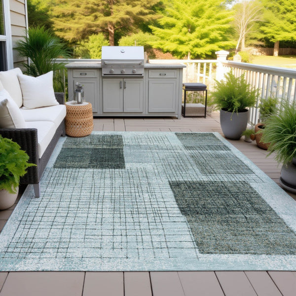 HomeRoots 5' Stylish Teal Blue and Gray Geometric Washable Area Rug for Indoor and Outdoor Spaces, Durable & Easy Care 5' X 8' 631940