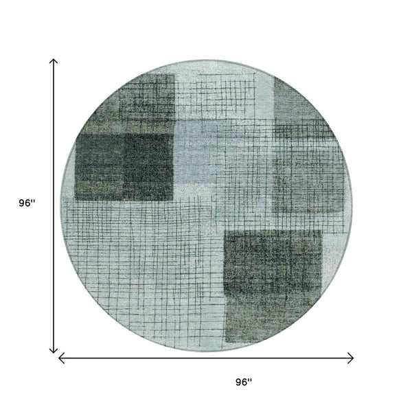 HomeRoots 5' Stylish Teal Blue and Gray Geometric Washable Area Rug for Indoor and Outdoor Spaces, Durable & Easy Care 8' Round 631941