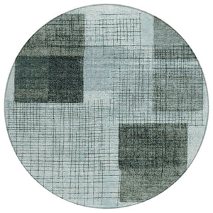 HomeRoots 5' Stylish Teal Blue and Gray Geometric Washable Area Rug for Indoor and Outdoor Spaces, Durable & Easy Care 8' Round 631941