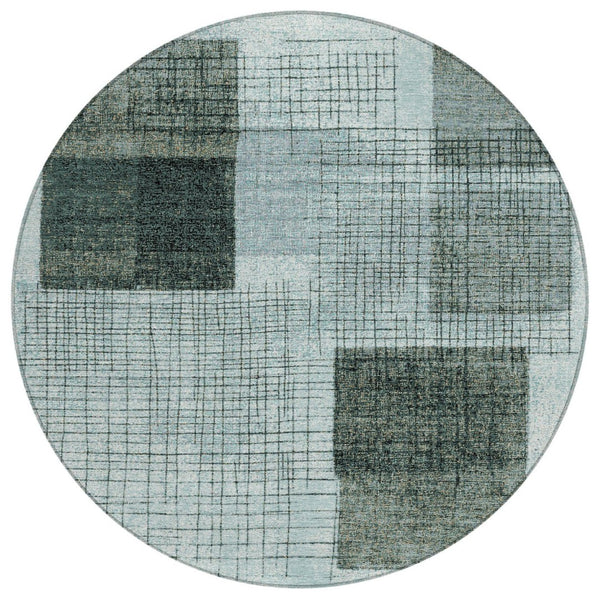 HomeRoots 5' Stylish Teal Blue and Gray Geometric Washable Area Rug for Indoor and Outdoor Spaces, Durable & Easy Care 8' Round 631941