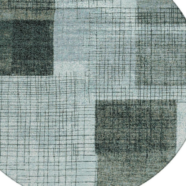 HomeRoots 5' Stylish Teal Blue and Gray Geometric Washable Area Rug for Indoor and Outdoor Spaces, Durable & Easy Care 8' Round 631941