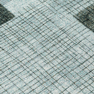 HomeRoots 5' Stylish Teal Blue and Gray Geometric Washable Area Rug for Indoor and Outdoor Spaces, Durable & Easy Care 8' Round 631941