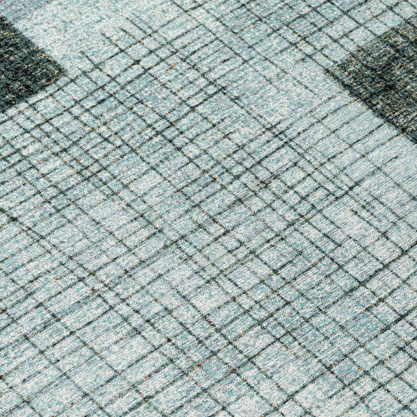 HomeRoots 5' Stylish Teal Blue and Gray Geometric Washable Area Rug for Indoor and Outdoor Spaces, Durable & Easy Care 8' Round 631941