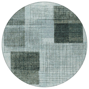 HomeRoots 5' Stylish Teal Blue and Gray Geometric Washable Area Rug for Indoor and Outdoor Spaces, Durable & Easy Care 8' Round 631941