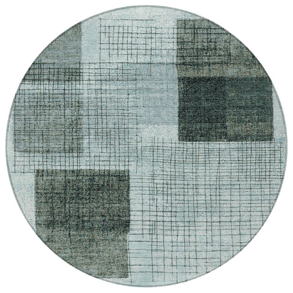 HomeRoots 5' Stylish Teal Blue and Gray Geometric Washable Area Rug for Indoor and Outdoor Spaces, Durable & Easy Care 8' Round 631941