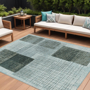 HomeRoots 5' Stylish Teal Blue and Gray Geometric Washable Area Rug for Indoor and Outdoor Spaces, Durable & Easy Care 8' X 10' 631942