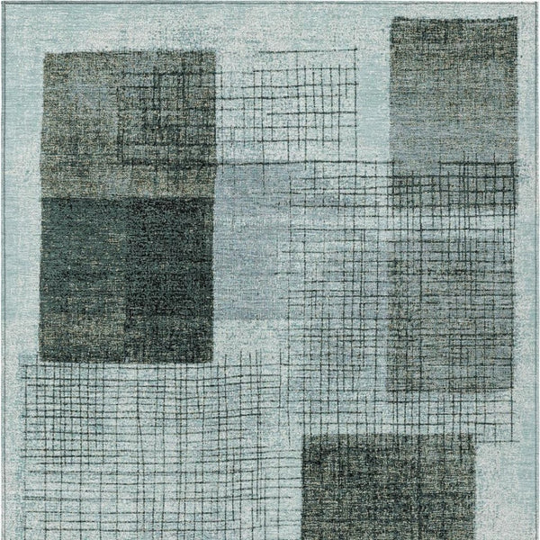 HomeRoots 5' Stylish Teal Blue and Gray Geometric Washable Area Rug for Indoor and Outdoor Spaces, Durable & Easy Care 8' X 10' 631942