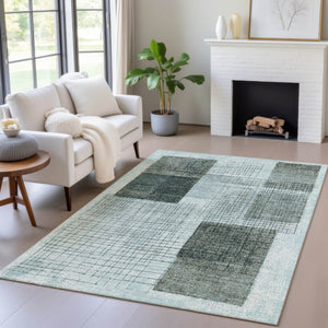 HomeRoots 5' Stylish Teal Blue and Gray Geometric Washable Area Rug for Indoor and Outdoor Spaces, Durable & Easy Care 9' X 12' 631943