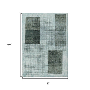 HomeRoots 5' Stylish Teal Blue and Gray Geometric Washable Area Rug for Indoor and Outdoor Spaces, Durable & Easy Care 10' X 14' 631944